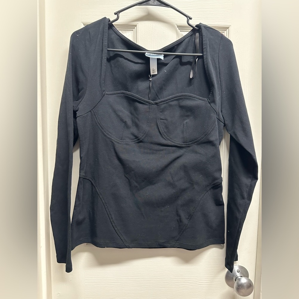 Future Collective Reese Blustein Long Sleeve Sweetheart Corset Top Black Large
